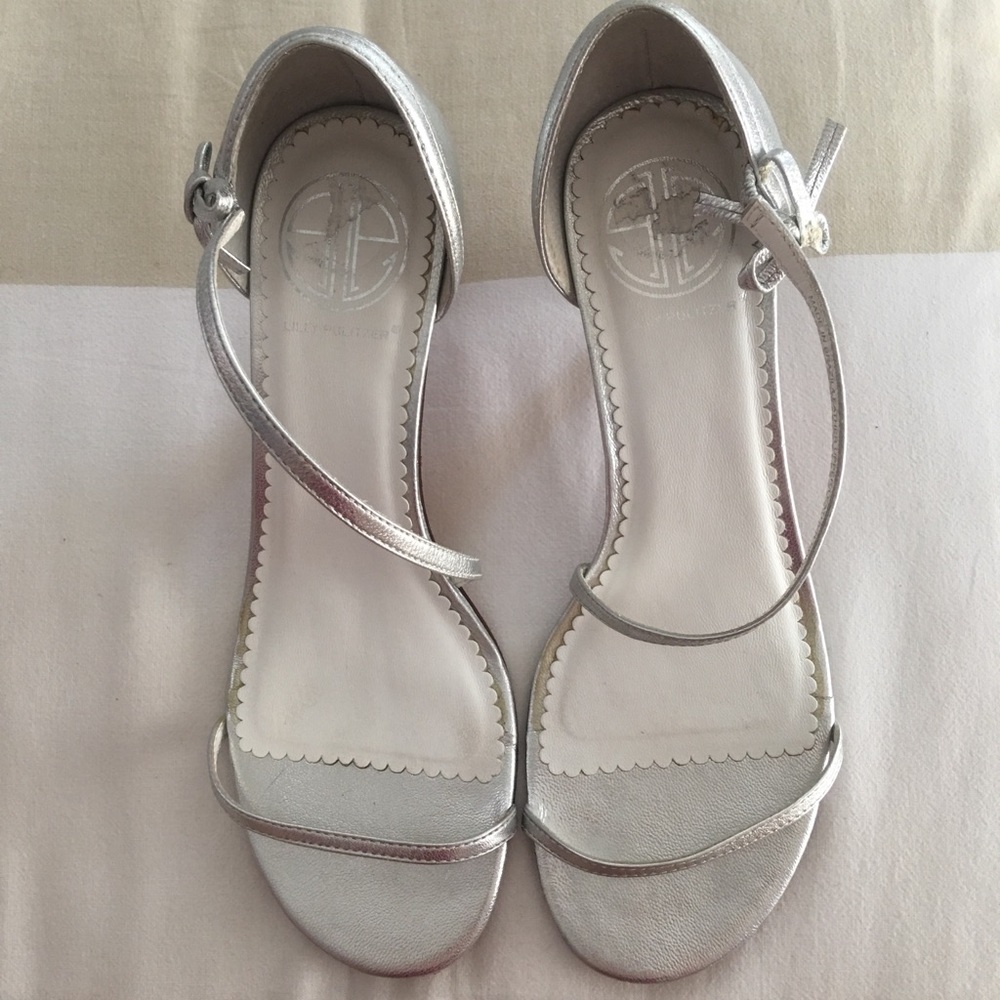 Lilly Pulitzer Silver Strappy Heels Size 6.5